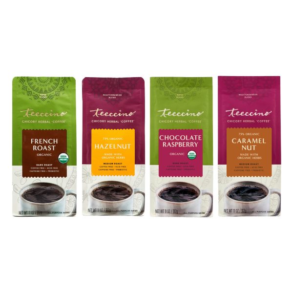 Teeccino French Roast, Hazelnut, Caramel Nut, Chocolate Raspberry Variety Pack Sale