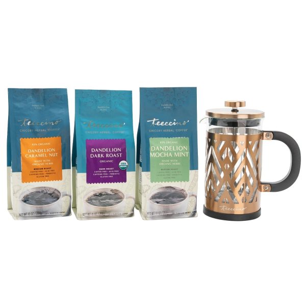 Teeccino Dandelion Herbal Coffee Starter Kit w French Press Online