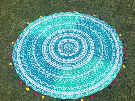 Ombre Mandala Tapestry with Rainbow Pom Poms on Sale