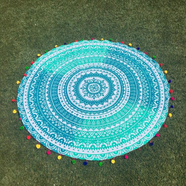 Ombre Mandala Tapestry with Rainbow Pom Poms on Sale