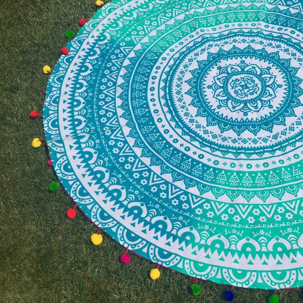 Ombre Mandala Tapestry with Rainbow Pom Poms on Sale