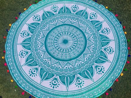 Teal Tapestry with Rainbow Pom Poms Online